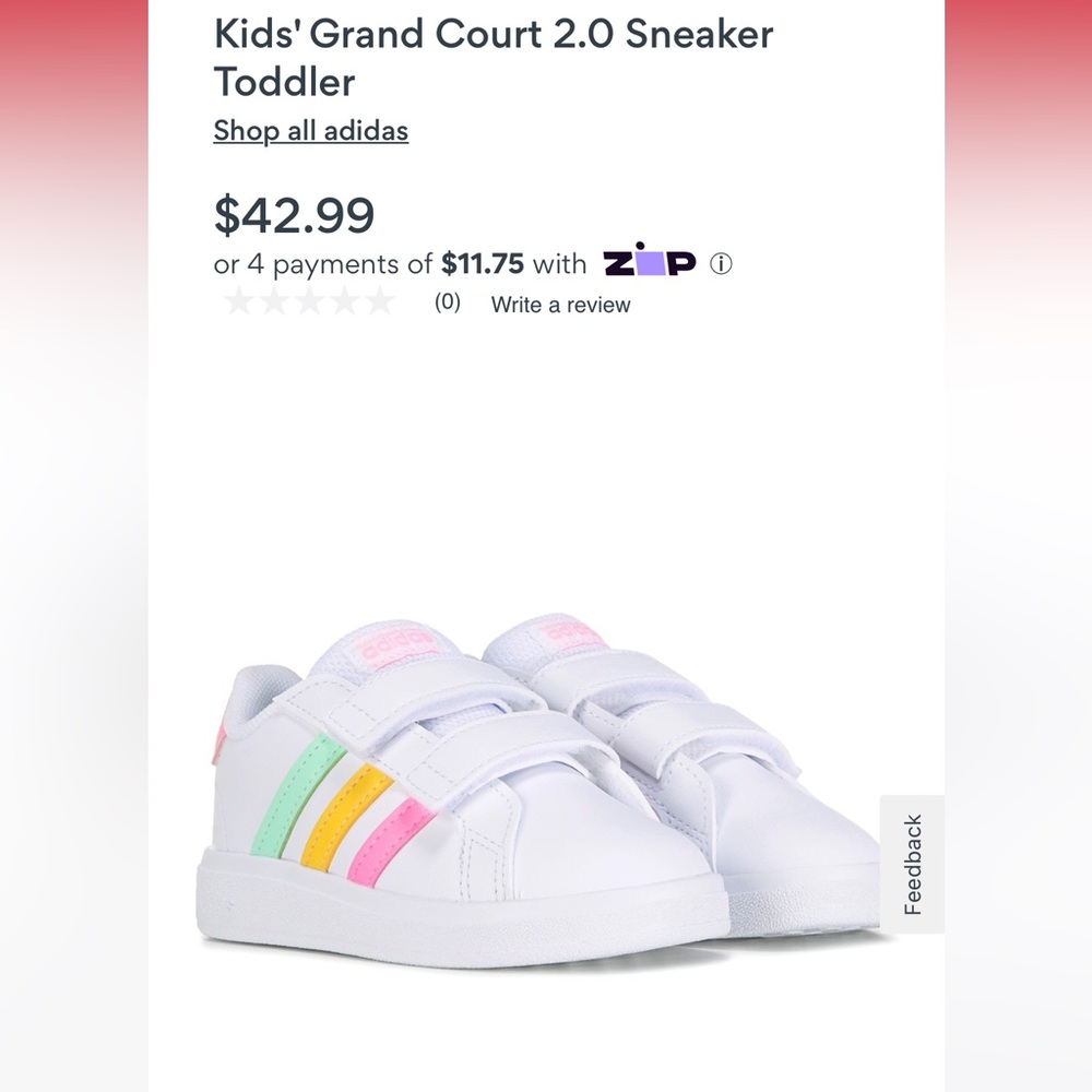 Toddler Girls Adidas Grand Court Tennis Shoe Sz 4